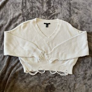 Forever 21 Cream V-Neck Sweater